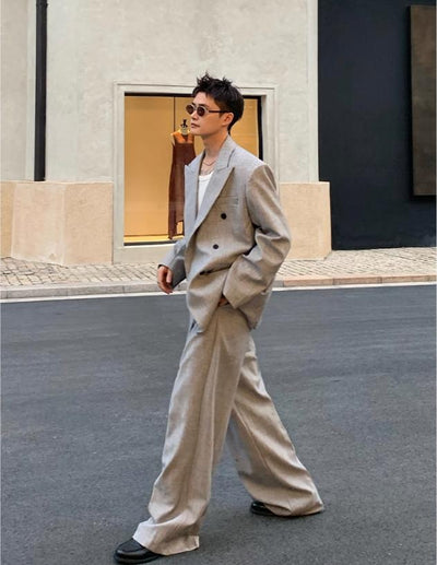 Cui Double-Breasted Peak Lapel Blazer & Wide Trousers Set-korean-fashion-Clothing Set-Cui's Closet-OH Garments