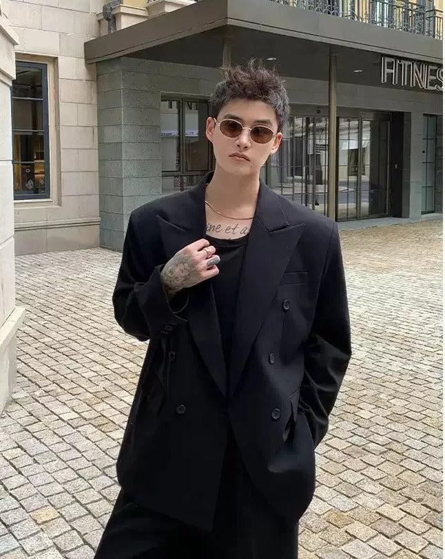 Cui Double-Breasted Peak Lapel Blazer & Wide Trousers Set-korean-fashion-Clothing Set-Cui's Closet-OH Garments