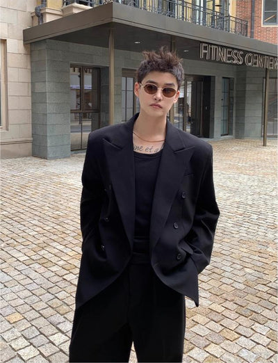 Cui Double-Breasted Peak Lapel Blazer & Wide Trousers Set-korean-fashion-Clothing Set-Cui's Closet-OH Garments