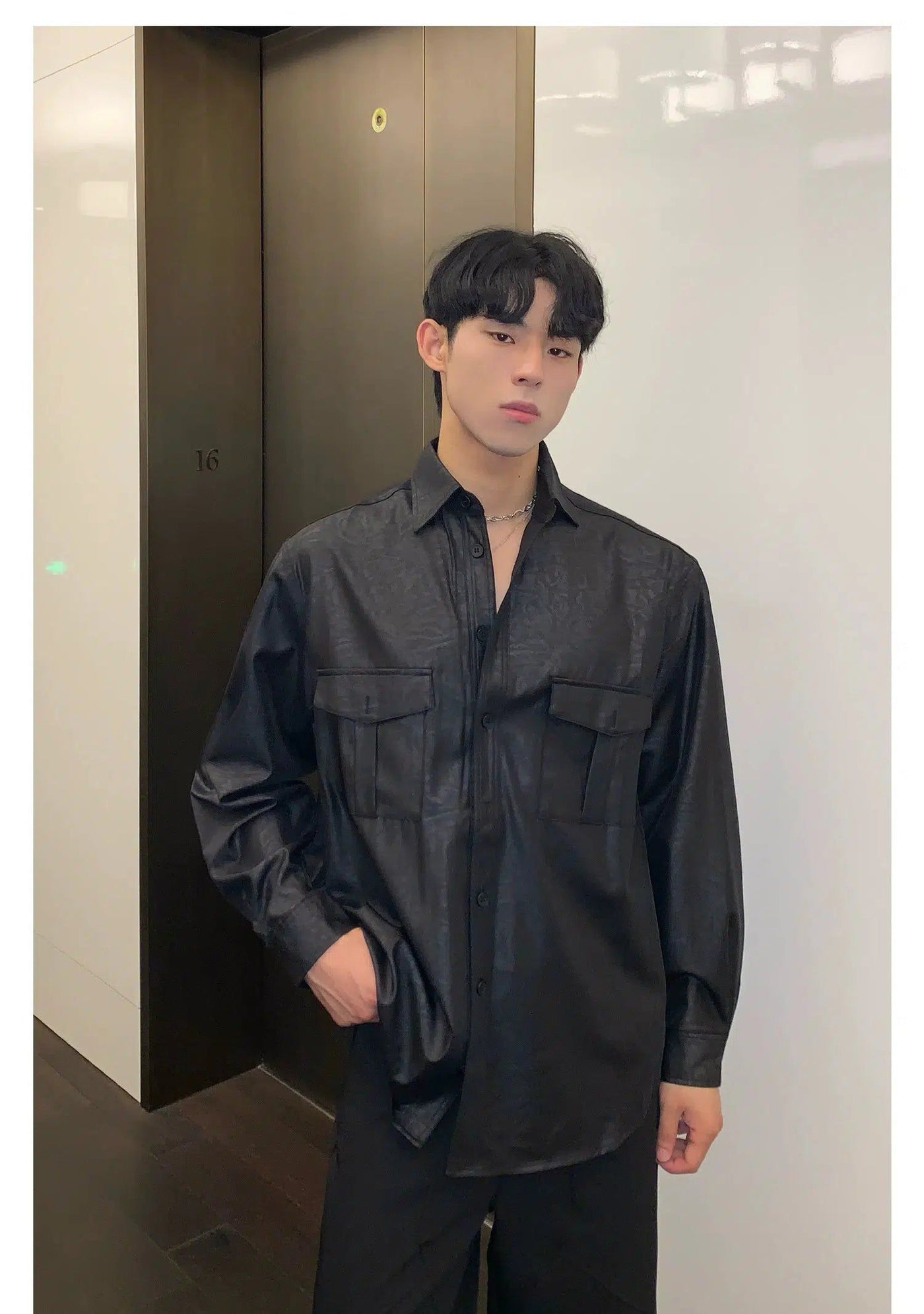 Cui Double Pocket Satin Shirt-korean-fashion-Shirt-Cui's Closet-OH Garments