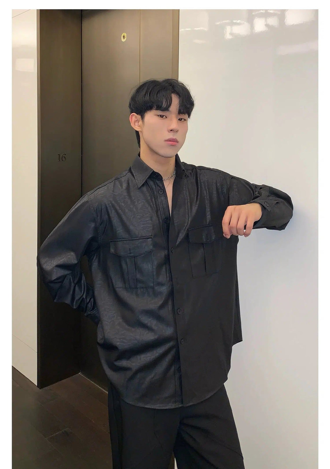 Cui Double Pocket Satin Shirt-korean-fashion-Shirt-Cui's Closet-OH Garments