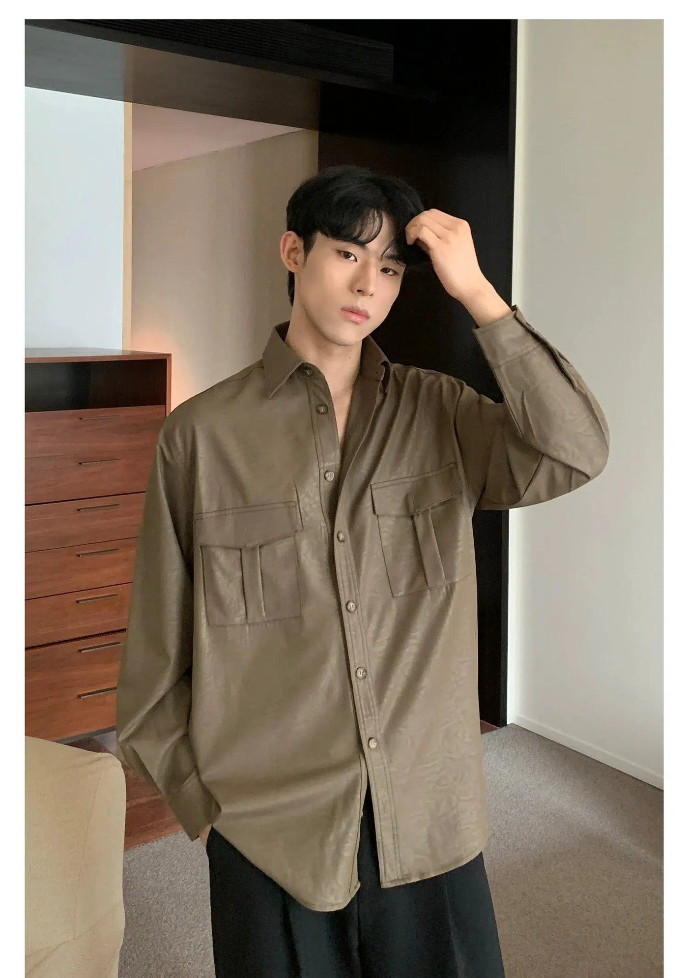 Cui Double Pocket Satin Shirt-korean-fashion-Shirt-Cui's Closet-OH Garments