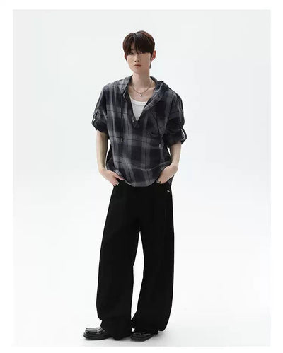 Cui Drawcord Plaid Contrast Hoodie-korean-fashion-Hoodie-Cui's Closet-OH Garments