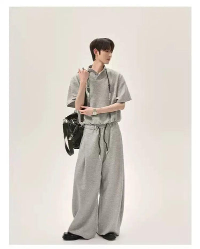 Cui Drawstring Stand Collar T-Shirt & Loose Sweatpants Set-korean-fashion-Clothing Set-Cui's Closet-OH Garments