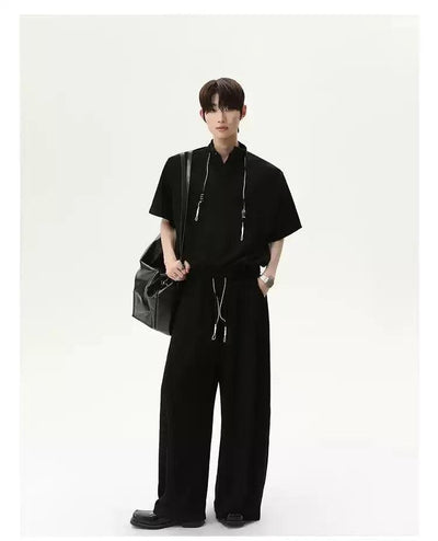 Cui Drawstring Stand Collar T-Shirt & Loose Sweatpants Set-korean-fashion-Clothing Set-Cui's Closet-OH Garments