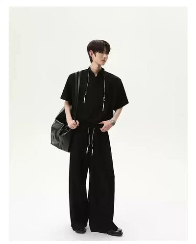 Cui Drawstring Stand Collar T-Shirt & Loose Sweatpants Set-korean-fashion-Clothing Set-Cui's Closet-OH Garments