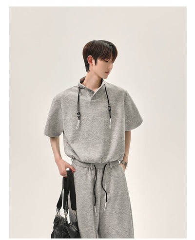 Cui Drawstring Stand Collar T-Shirt & Loose Sweatpants Set-korean-fashion-Clothing Set-Cui's Closet-OH Garments