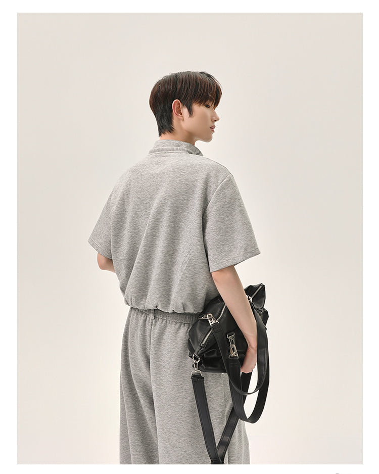 Cui Drawstring Stand Collar T-Shirt & Loose Sweatpants Set-korean-fashion-Clothing Set-Cui's Closet-OH Garments