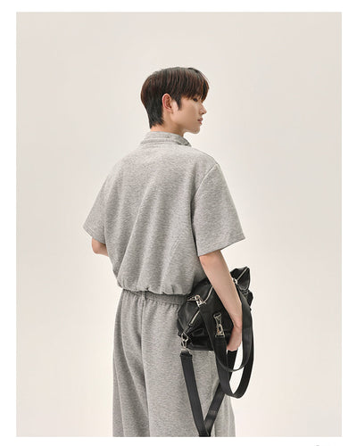 Cui Drawstring Stand Collar T-Shirt & Loose Sweatpants Set-korean-fashion-Clothing Set-Cui's Closet-OH Garments