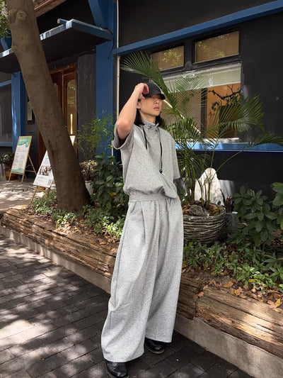 Cui Drawstring Stand Collar T-Shirt & Loose Sweatpants Set-korean-fashion-Clothing Set-Cui's Closet-OH Garments