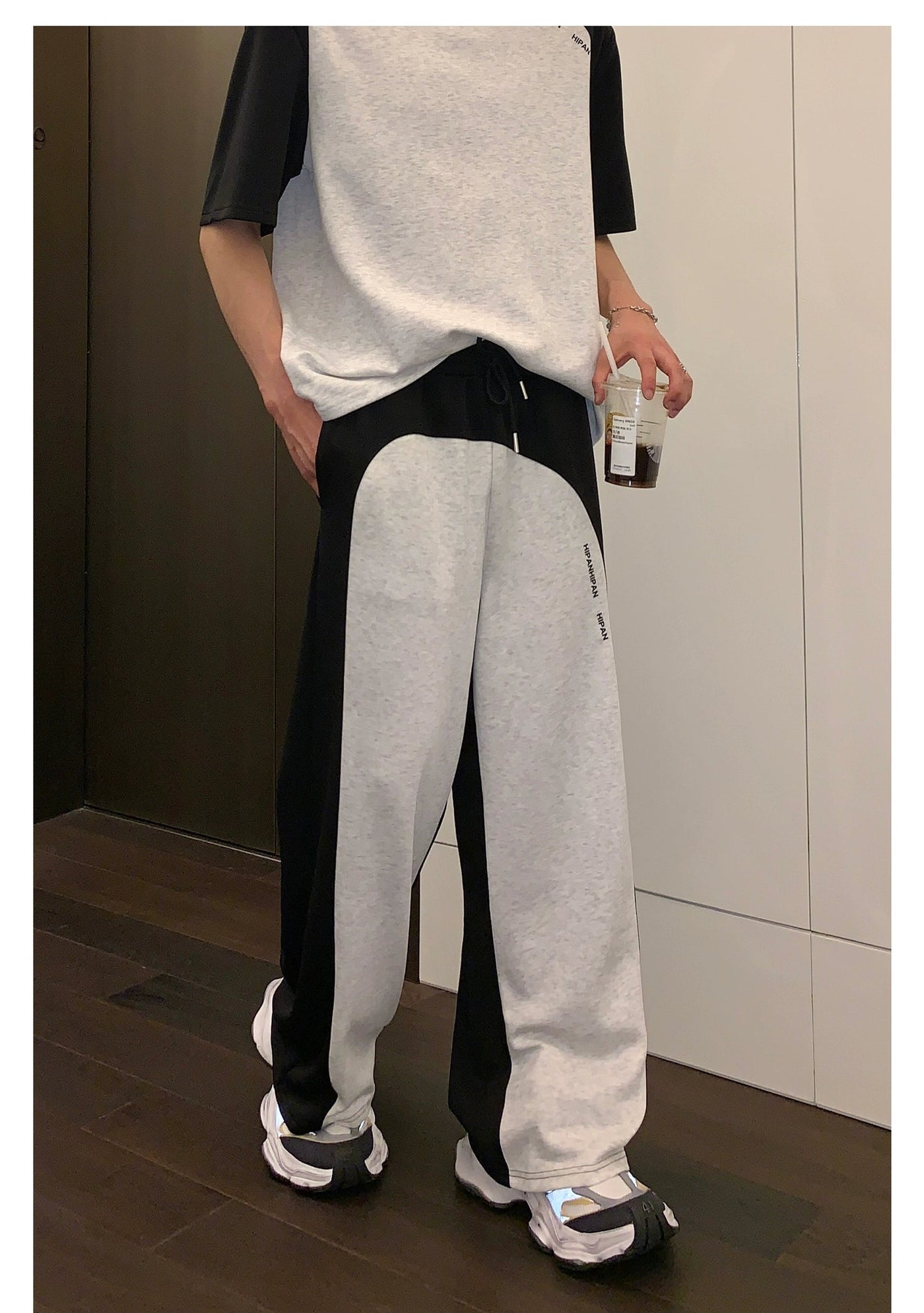 Cui Duotone Spliced Gartered Sweatpants-korean-fashion-Pants-Cui's Closet-OH Garments