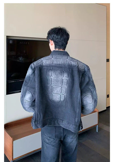 Cui Embossed Detailing Denim Jacket-korean-fashion-Jacket-Cui's Closet-OH Garments