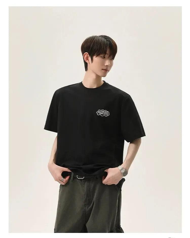 Cui Embroidered Round Neck T-Shirt-korean-fashion-T-Shirt-Cui's Closet-OH Garments