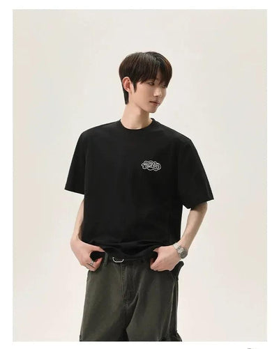 Cui Embroidered Round Neck T-Shirt-korean-fashion-T-Shirt-Cui's Closet-OH Garments