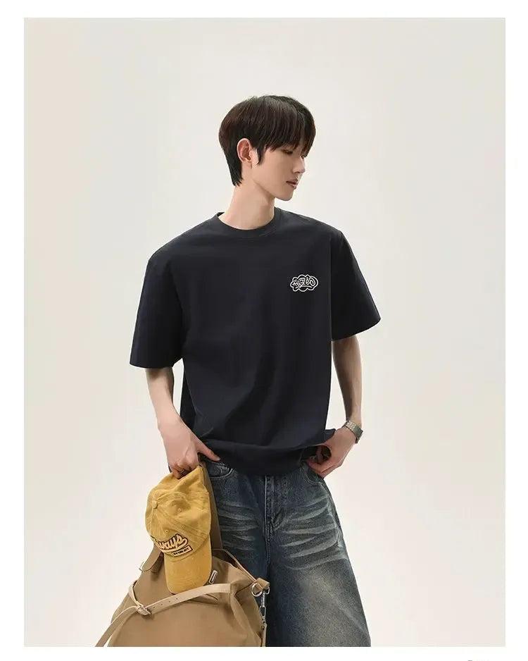 Cui Embroidered Round Neck T-Shirt-korean-fashion-T-Shirt-Cui's Closet-OH Garments
