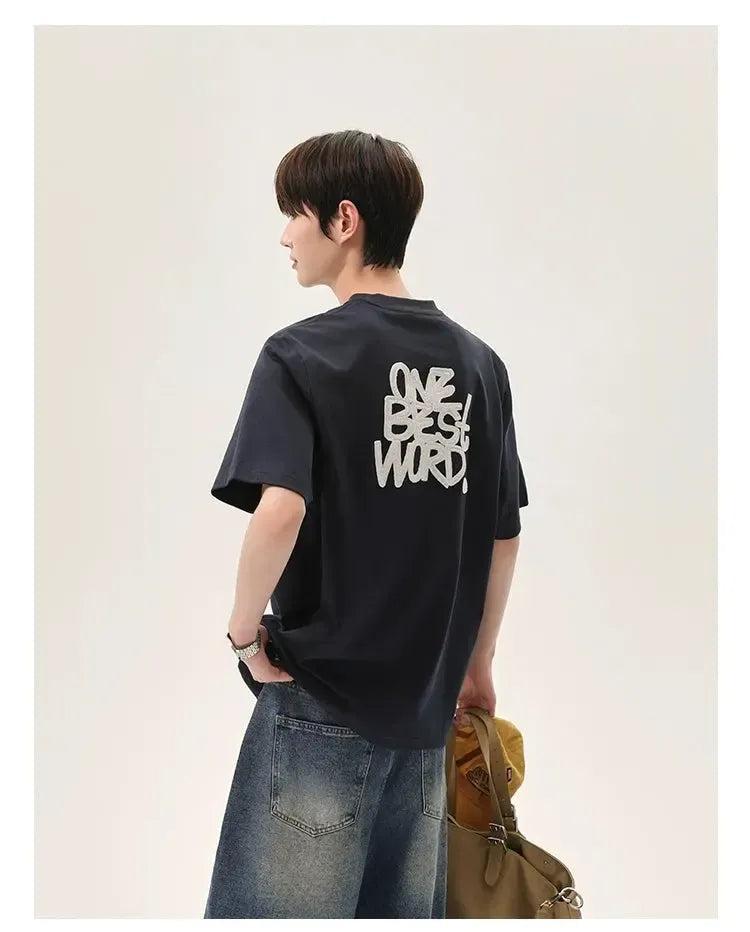 Cui Embroidered Round Neck T-Shirt-korean-fashion-T-Shirt-Cui's Closet-OH Garments
