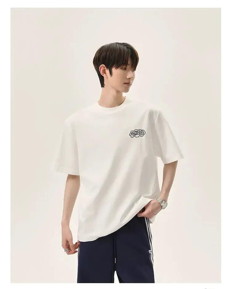 Cui Embroidered Round Neck T-Shirt-korean-fashion-T-Shirt-Cui's Closet-OH Garments