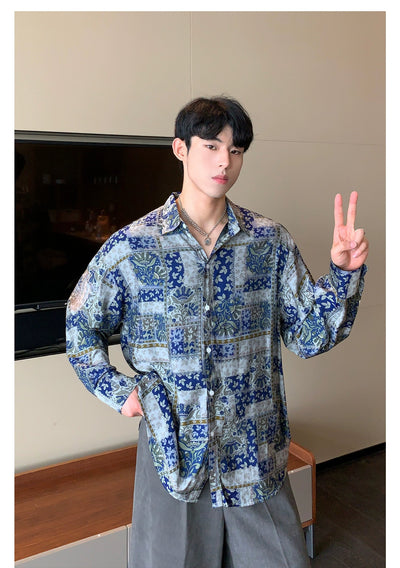 Cui Ethnic Floral Pattern Shirt-korean-fashion-Shirt-Cui's Closet-OH Garments