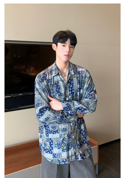 Cui Ethnic Floral Pattern Shirt-korean-fashion-Shirt-Cui's Closet-OH Garments