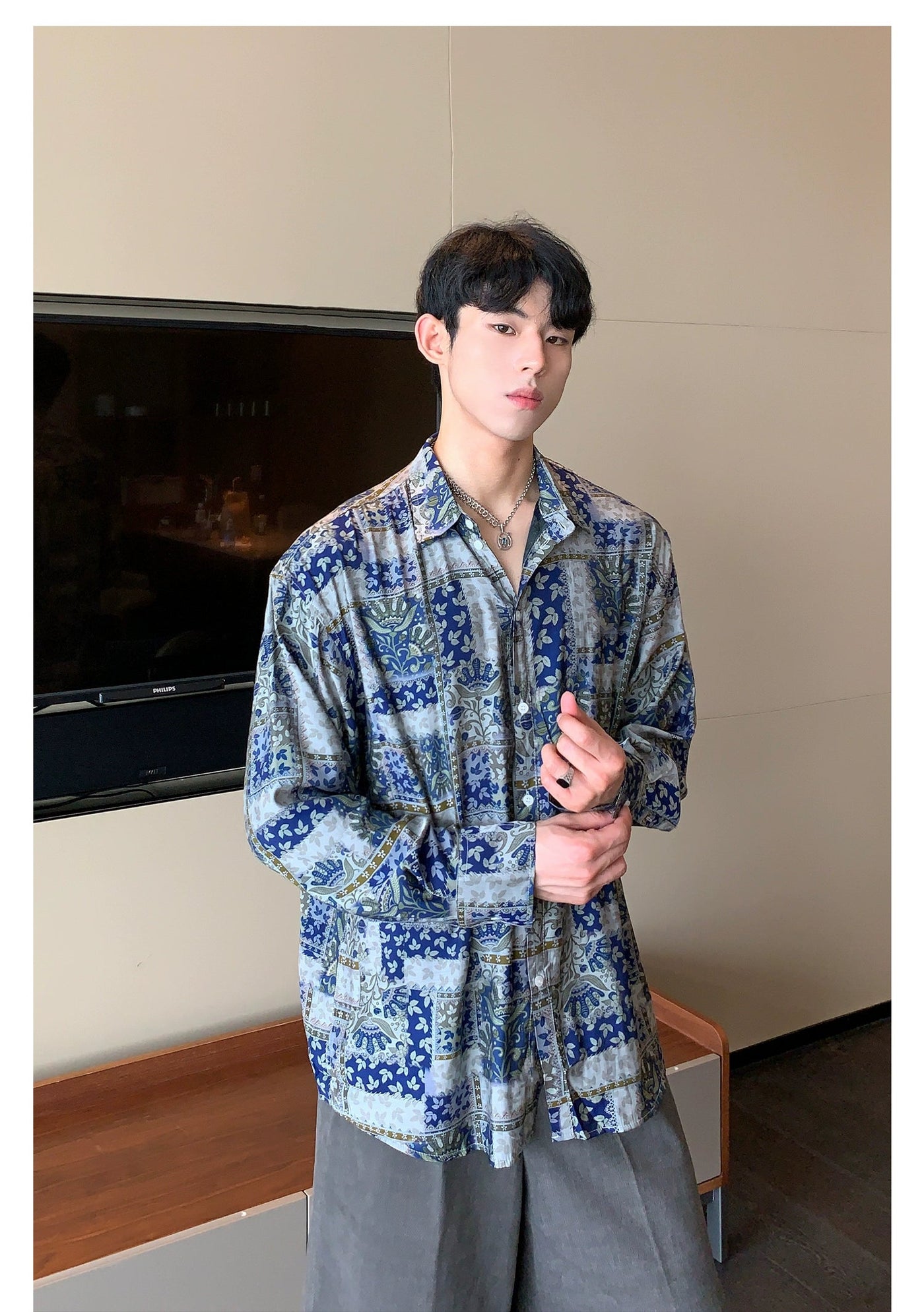 Cui Ethnic Floral Pattern Shirt-korean-fashion-Shirt-Cui's Closet-OH Garments