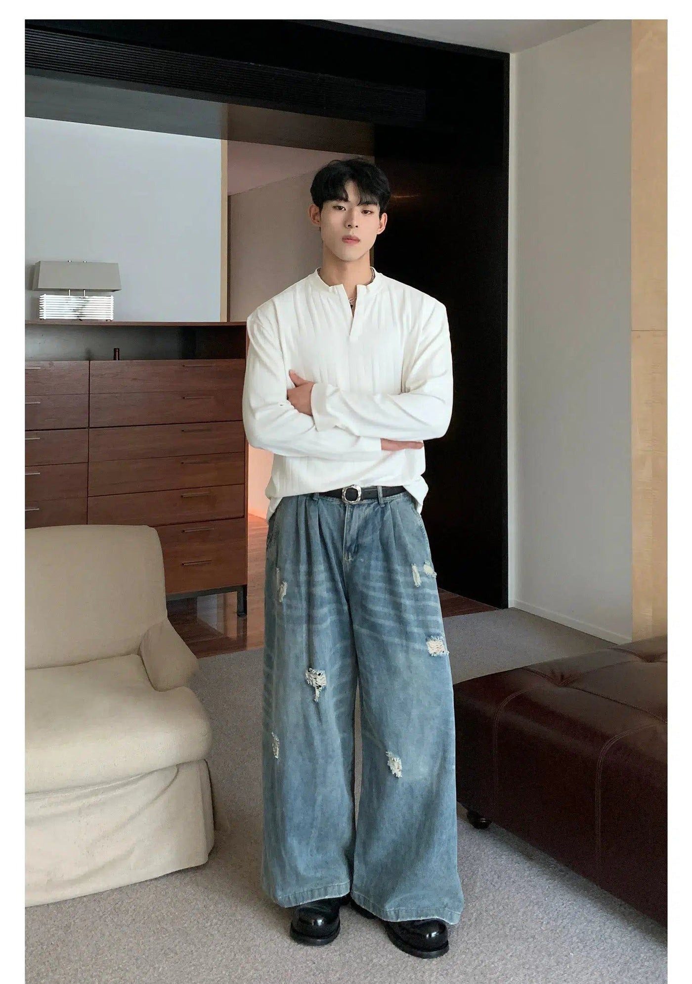 Cui Faded Ripped Pattern Jeans-korean-fashion-Jeans-Cui's Closet-OH Garments