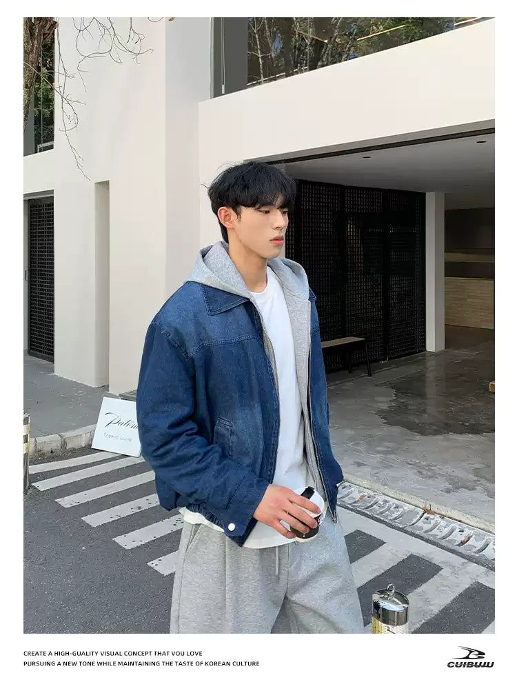 Cui Faded Spliced Hooded Denim Jacket-korean-fashion-Jacket-Cui's Closet-OH Garments