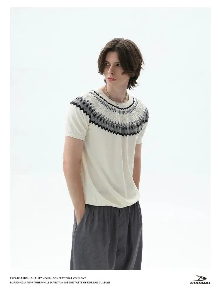 Cui Fair Isle Ribbed Knit T-Shirt-korean-fashion-T-Shirt-Cui's Closet-OH Garments