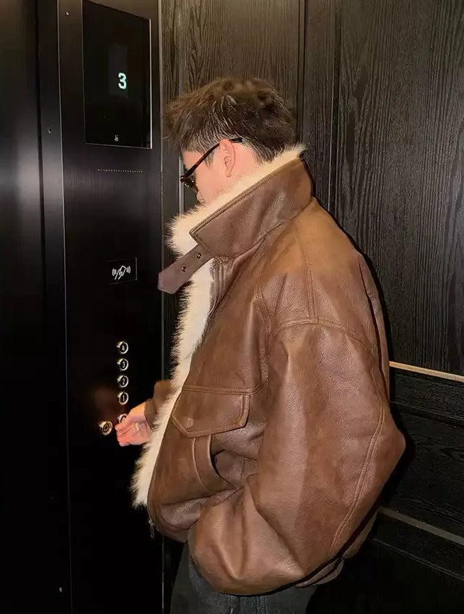 Cui Fur-Trim PU Leather Jacket-korean-fashion-Jacket-Cui's Closet-OH Garments