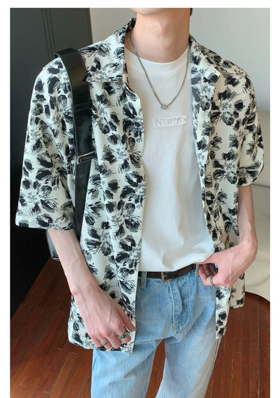 Cui Ink Flowers Pattern Shirt-korean-fashion-Shirt-Cui's Closet-OH Garments