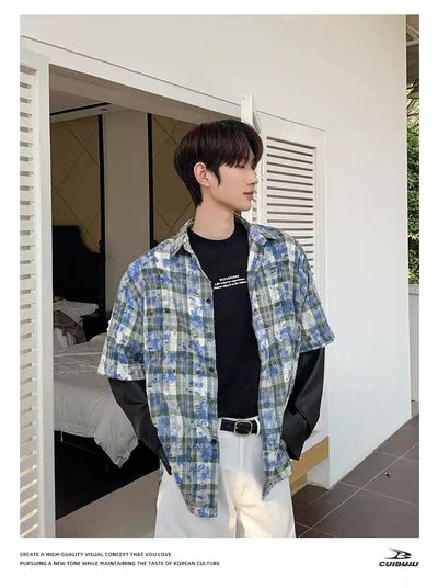 Cui Layered & Distressed Plaid Shirt-korean-fashion-Shirt-Cui's Closet-OH Garments