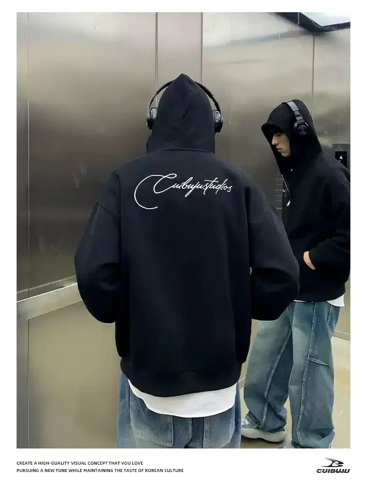 Cui Logo Embroidery Zip-Up Hoodie-korean-fashion-Hoodie-Cui's Closet-OH Garments