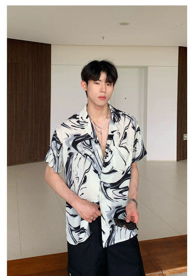 Cui Marble Ink Buttoned Shirt-korean-fashion-Shirt-Cui's Closet-OH Garments