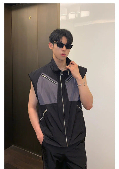 Cui Multi-Zipper Contrast Color Vest & Track Pants Set-korean-fashion-Clothing Set-Cui's Closet-OH Garments