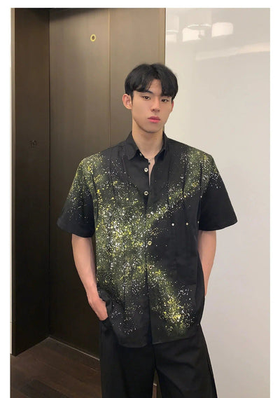 Cui Paint Splashed Rivet Pleats Shirt-korean-fashion-Shirt-Cui's Closet-OH Garments