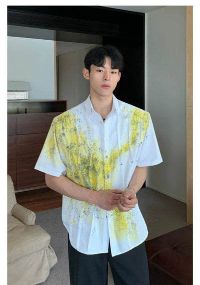 Cui Paint Splashed Rivet Pleats Shirt-korean-fashion-Shirt-Cui's Closet-OH Garments