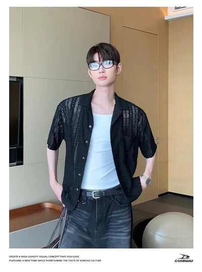 Cui Pattern Knit Buttoned Shirt-korean-fashion-Shirt-Cui's Closet-OH Garments