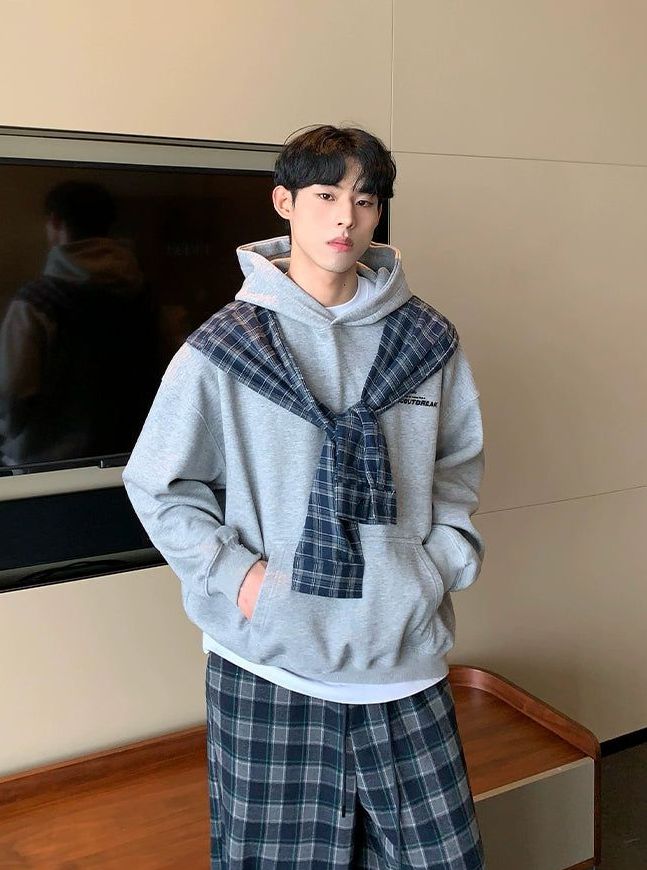 Cui Plaid Sleeve Layered Hoodie-korean-fashion-Hoodie-Cui's Closet-OH Garments