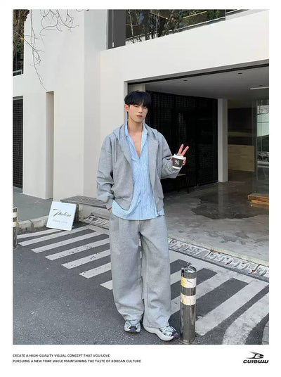 Cui Plain Color Drawcord Zip-Up Hoodie & Sweatpants Set-korean-fashion-Clothing Set-Cui's Closet-OH Garments