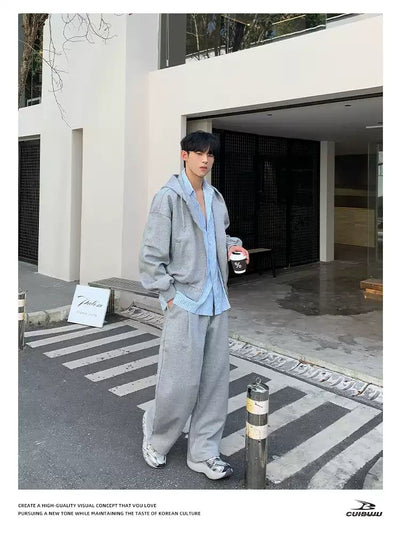 Cui Plain Color Drawcord Zip-Up Hoodie & Sweatpants Set-korean-fashion-Clothing Set-Cui's Closet-OH Garments