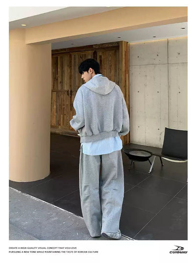 Cui Plain Color Drawcord Zip-Up Hoodie & Sweatpants Set-korean-fashion-Clothing Set-Cui's Closet-OH Garments