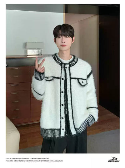 Cui Plushy Contrast Knit Cardigan-korean-fashion-Cardigan-Cui's Closet-OH Garments