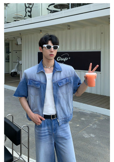 Cui Raw Edge Denim Shirt & Jeans Set-korean-fashion-Clothing Set-Cui's Closet-OH Garments