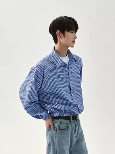 Cui Ruched Buttoned Plaid Shirt-korean-fashion-Shirt-Cui's Closet-OH Garments