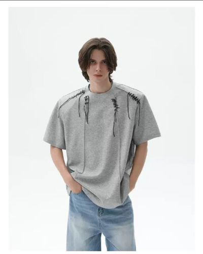 Cui Shoulder Pad Tassel Detail T-Shirt-korean-fashion-T-Shirt-Cui's Closet-OH Garments
