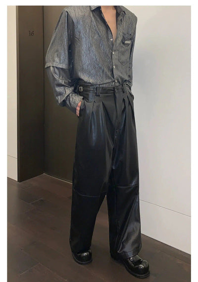 Cui Sleek Pleats Leather Pants-korean-fashion-Pants-Cui's Closet-OH Garments