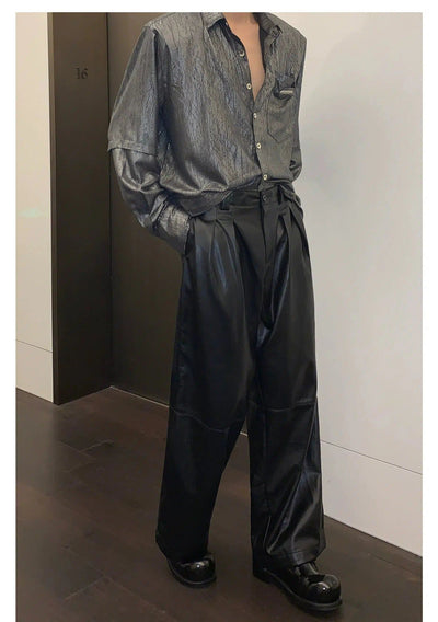 Cui Sleek Pleats Leather Pants-korean-fashion-Pants-Cui's Closet-OH Garments