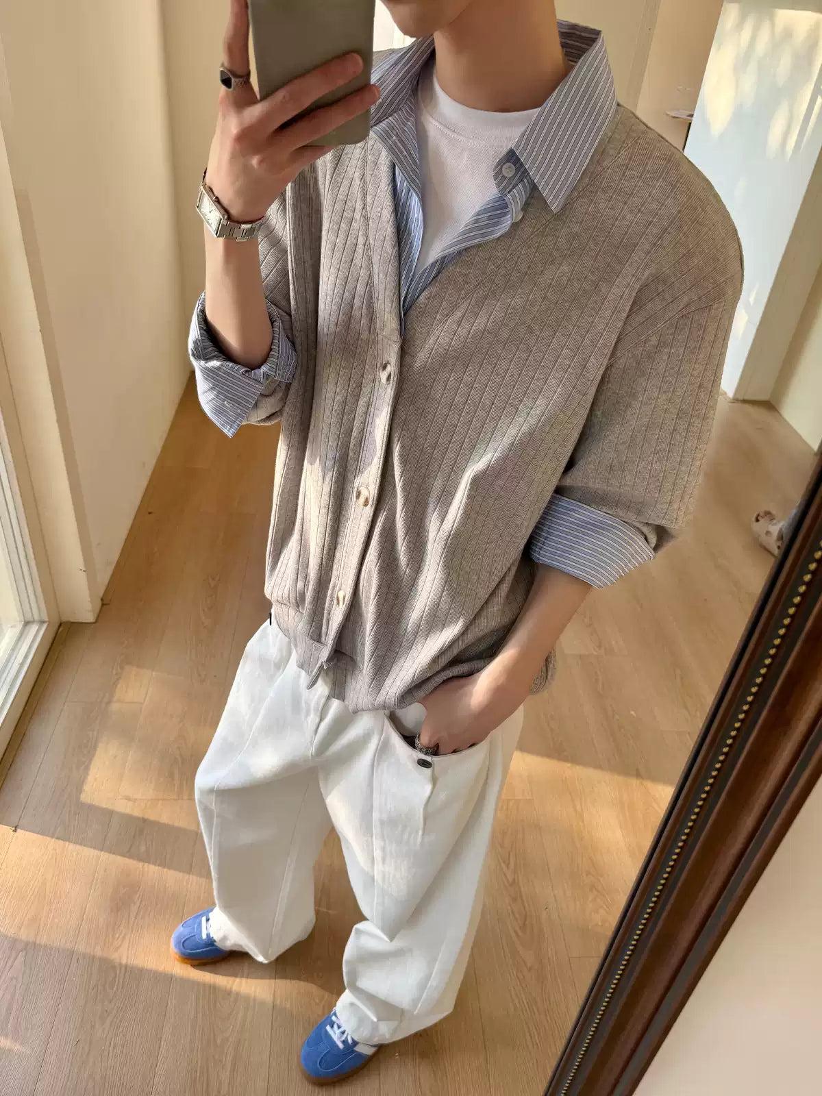 Cui Slouchy Striped Knitted Shirt-korean-fashion-Cardigan-Cui's Closet-OH Garments