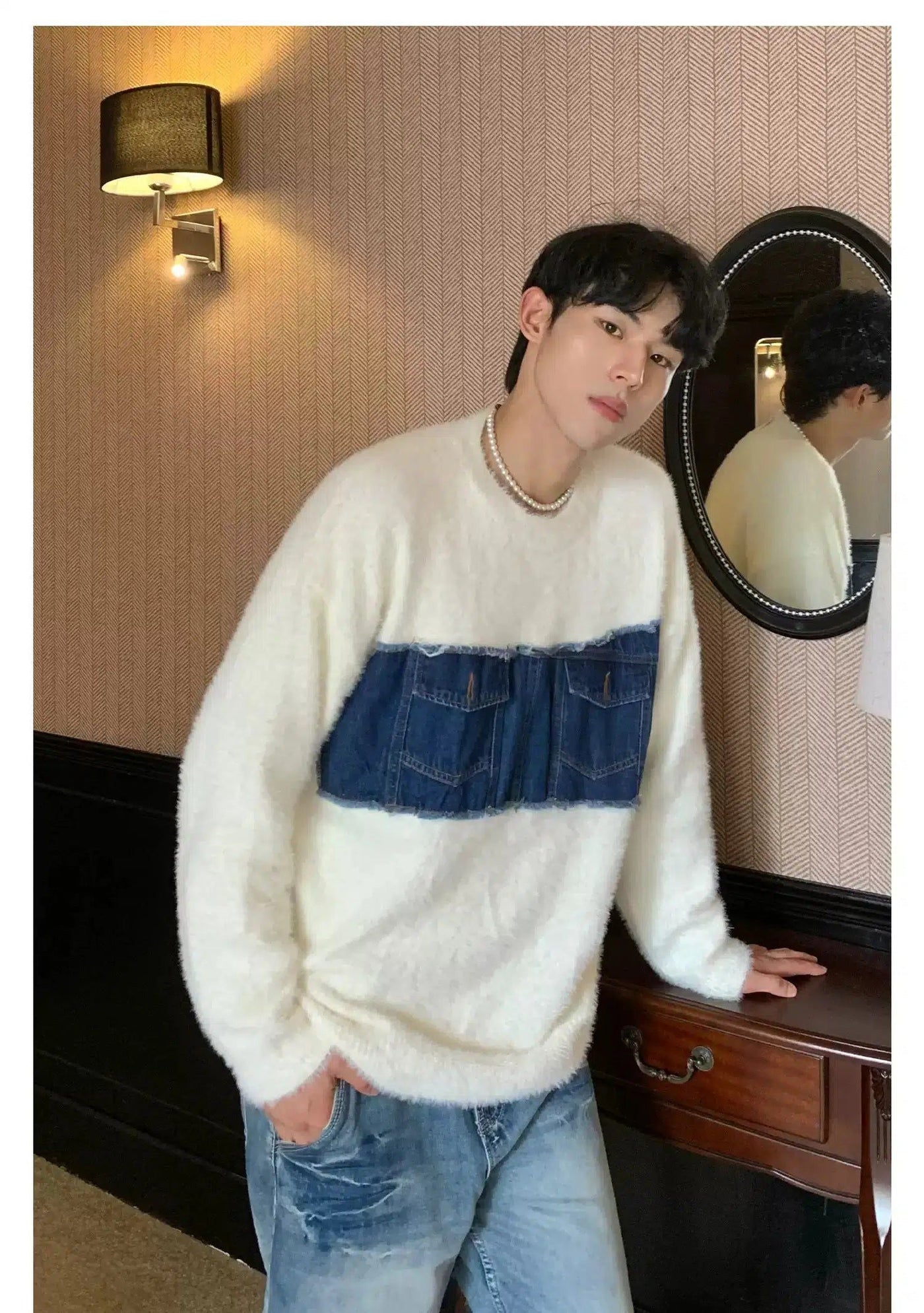 Cui Spliced Denim Block Sweater-korean-fashion-Sweater-Cui's Closet-OH Garments