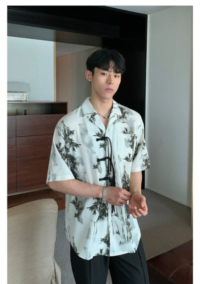 Cui Strings Button Leaf Pattern Shirt-korean-fashion-Shirt-Cui's Closet-OH Garments