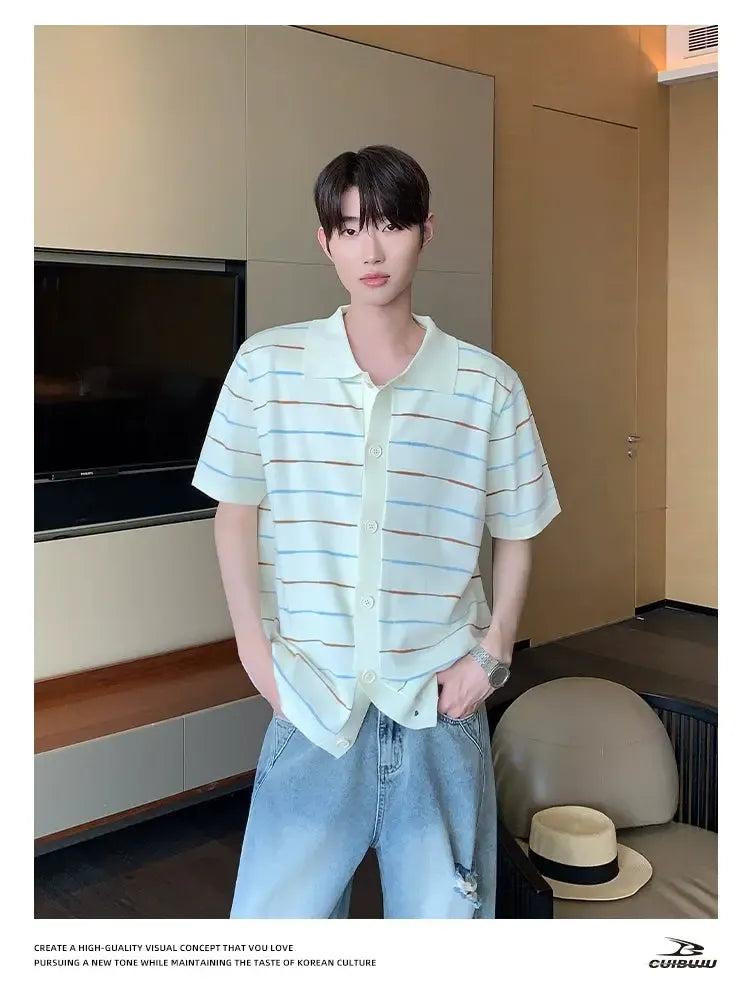 Cui Striped Contrast Knit Shirt-korean-fashion-Shirt-Cui's Closet-OH Garments